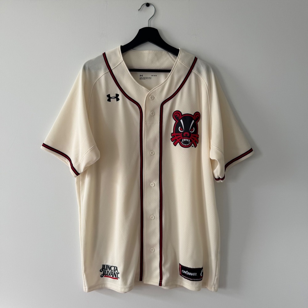 Under Armour Cincinnati Bearcats Baseball Jersey Cream Mens Large UM8600
